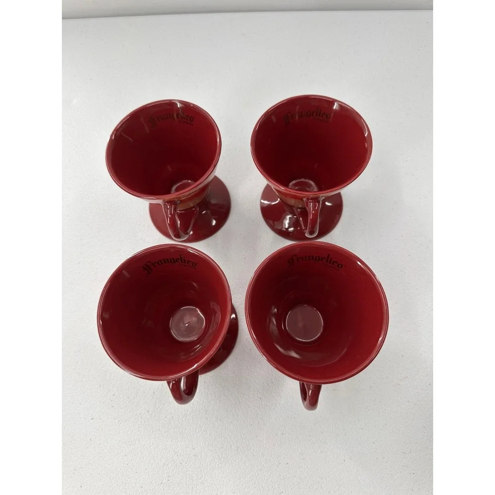 Frangelico Liqueur Mugs Set 4 Linda Spivey 1999 Burgundy Red Pedestal Coffee Cup